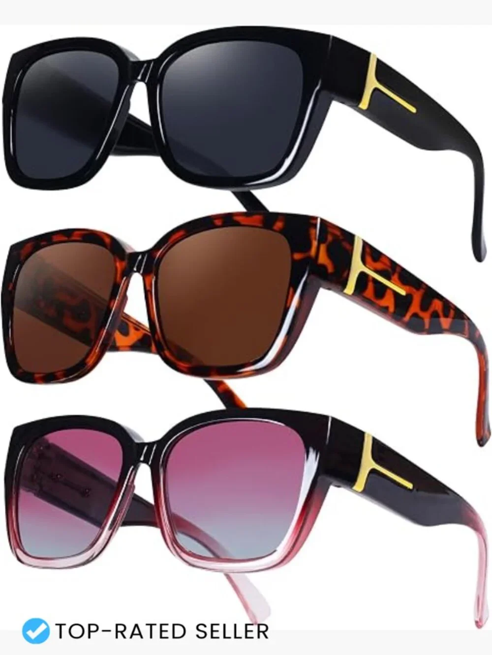3 Pack Polarized Fit Over Sunglasses Unisex UV400 Protection Oversized Square